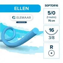 Elemaar ELLEN 5/0 - шовный материал, 75 см, 3/8, 16 мм, колющая, 12 шт.